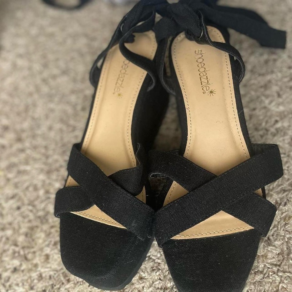 Black Suede Heels with Cross-Straps